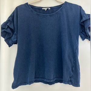 Lucky Brand Blue Ruffel Sleeve Top